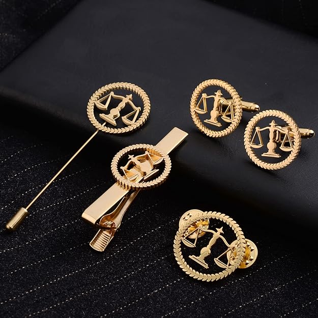 Justice Emblem Combo, Cufflinks, Long Lapel Pin , Tie Pin
