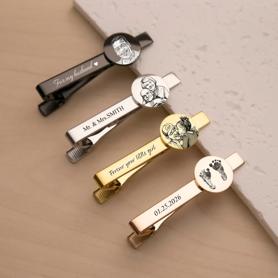 Custom Engraved Photo Round Disc Tie Clip