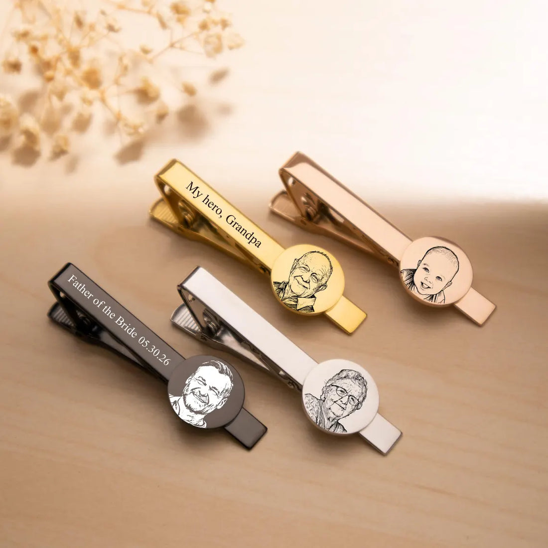 Custom Engraved Photo Round Disc Tie Clip