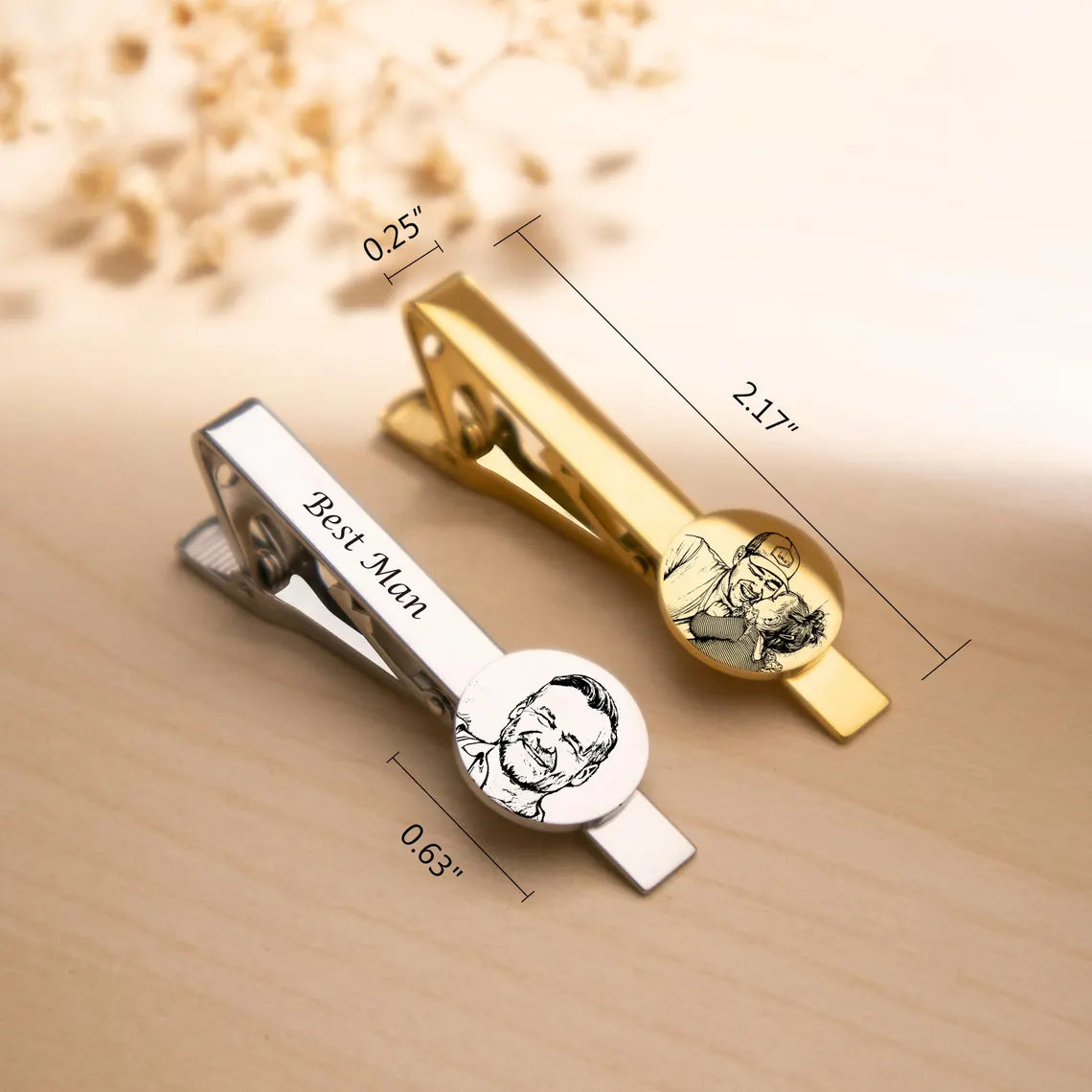 Custom Engraved Photo Round Disc Tie Clip