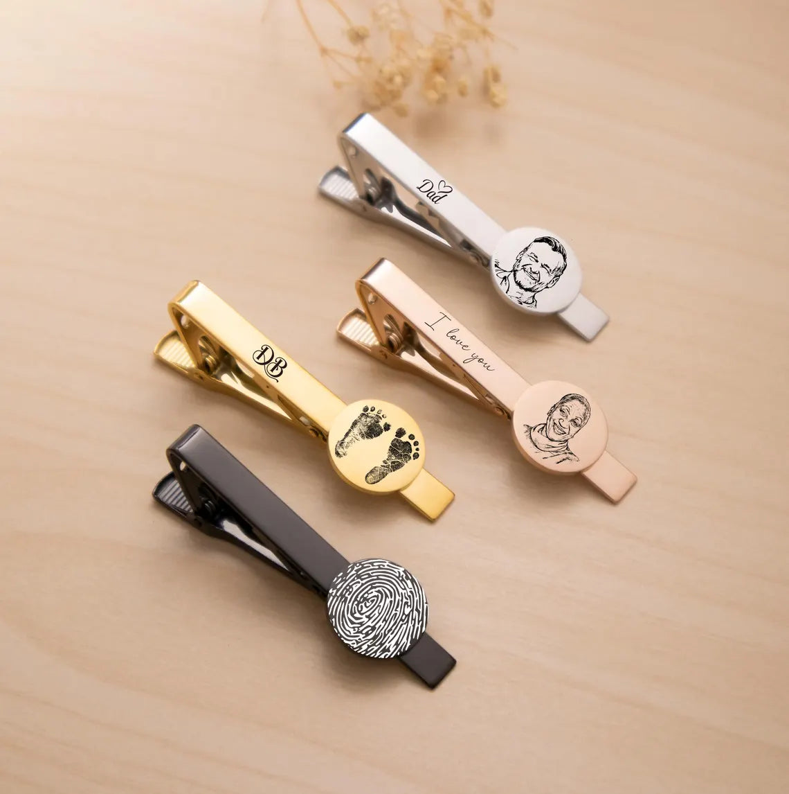 Custom Engraved Photo Round Disc Tie Clip