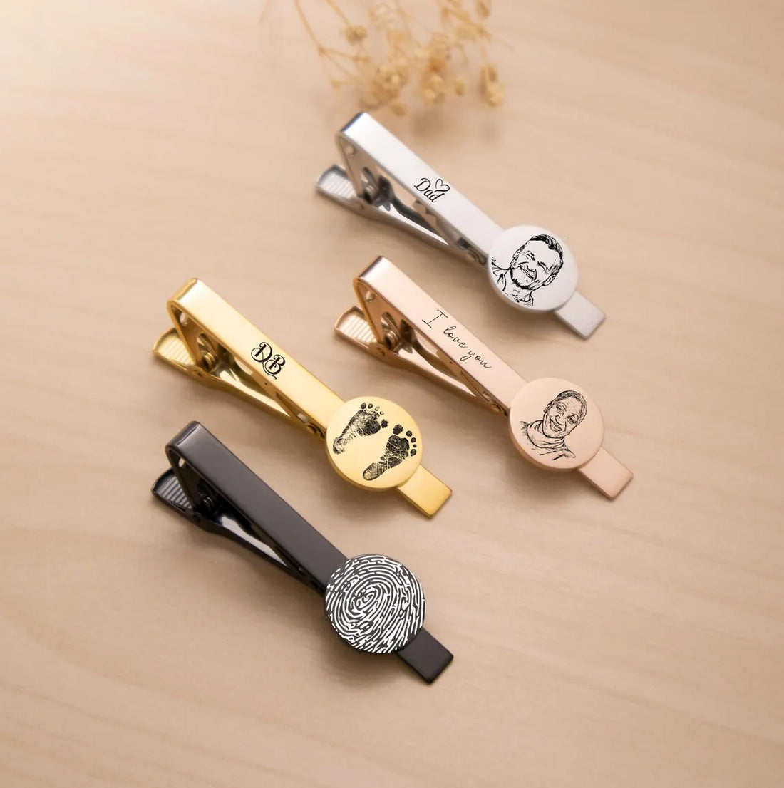 Custom Engraved Photo Round Disc Tie Clip