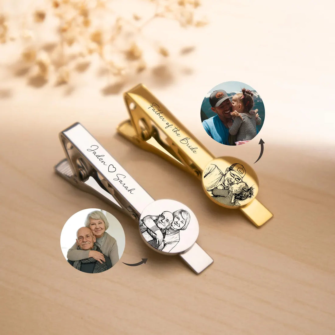 Custom Engraved Photo Round Disc Tie Clip