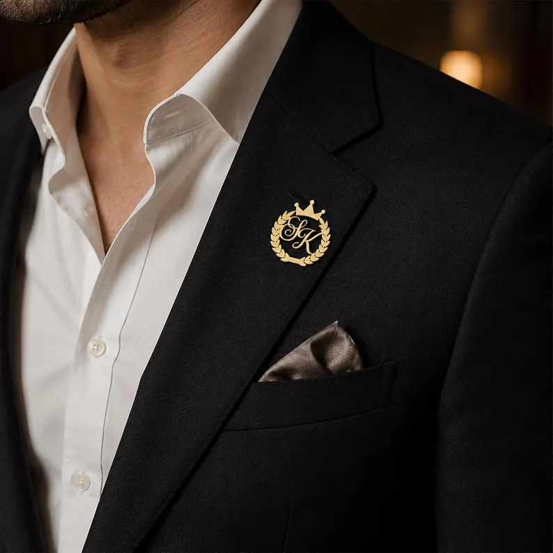 Custom Initial Crown Brooch