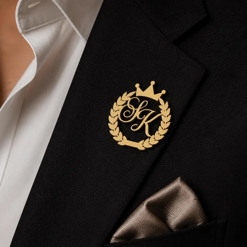 Custom Initial Crown Brooch