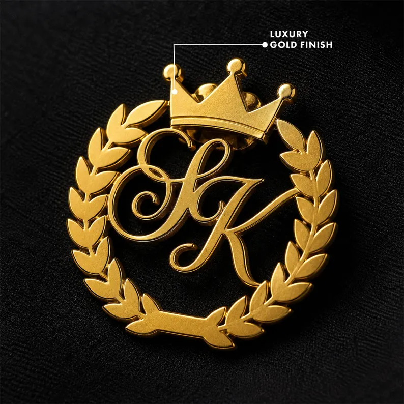 Custom Initial Crown Brooch
