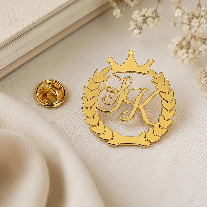 Custom Initial Crown Brooch