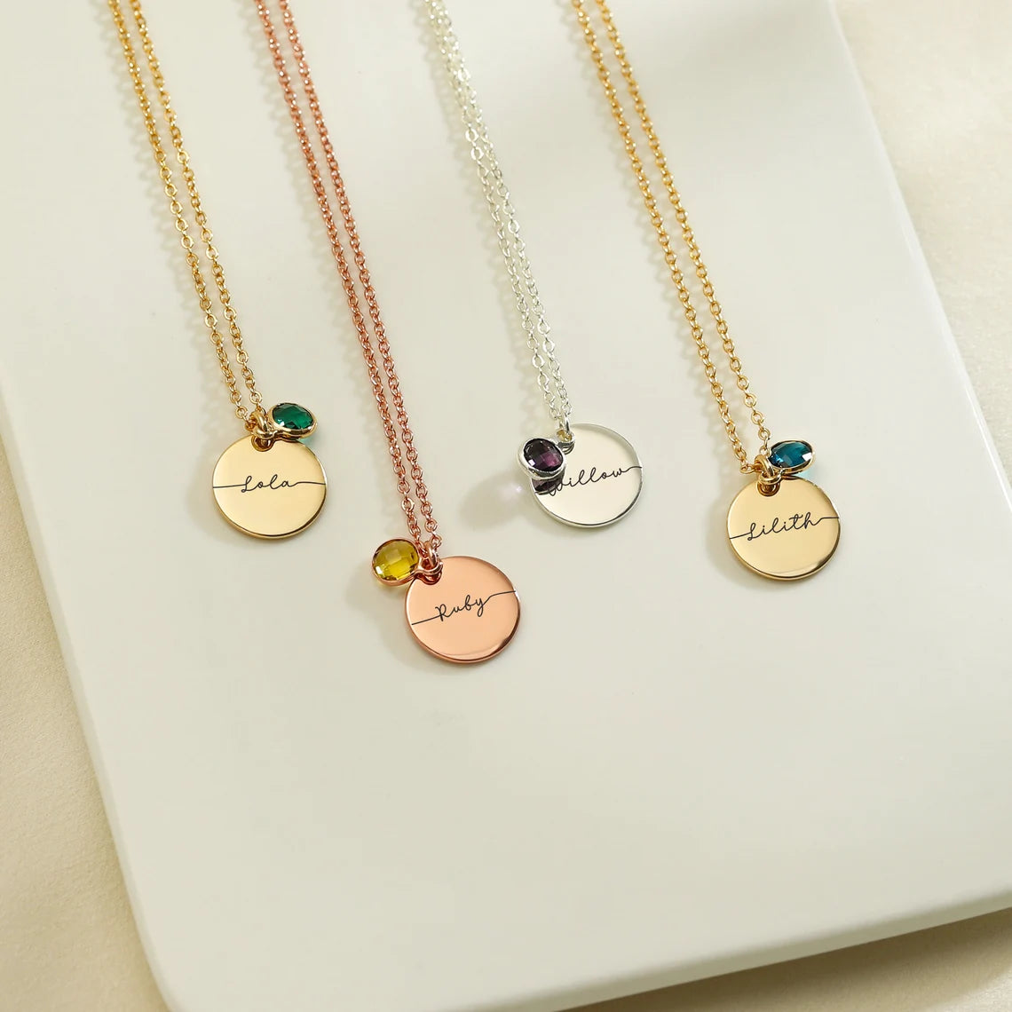 Engraved Name Necklace with Birthstone