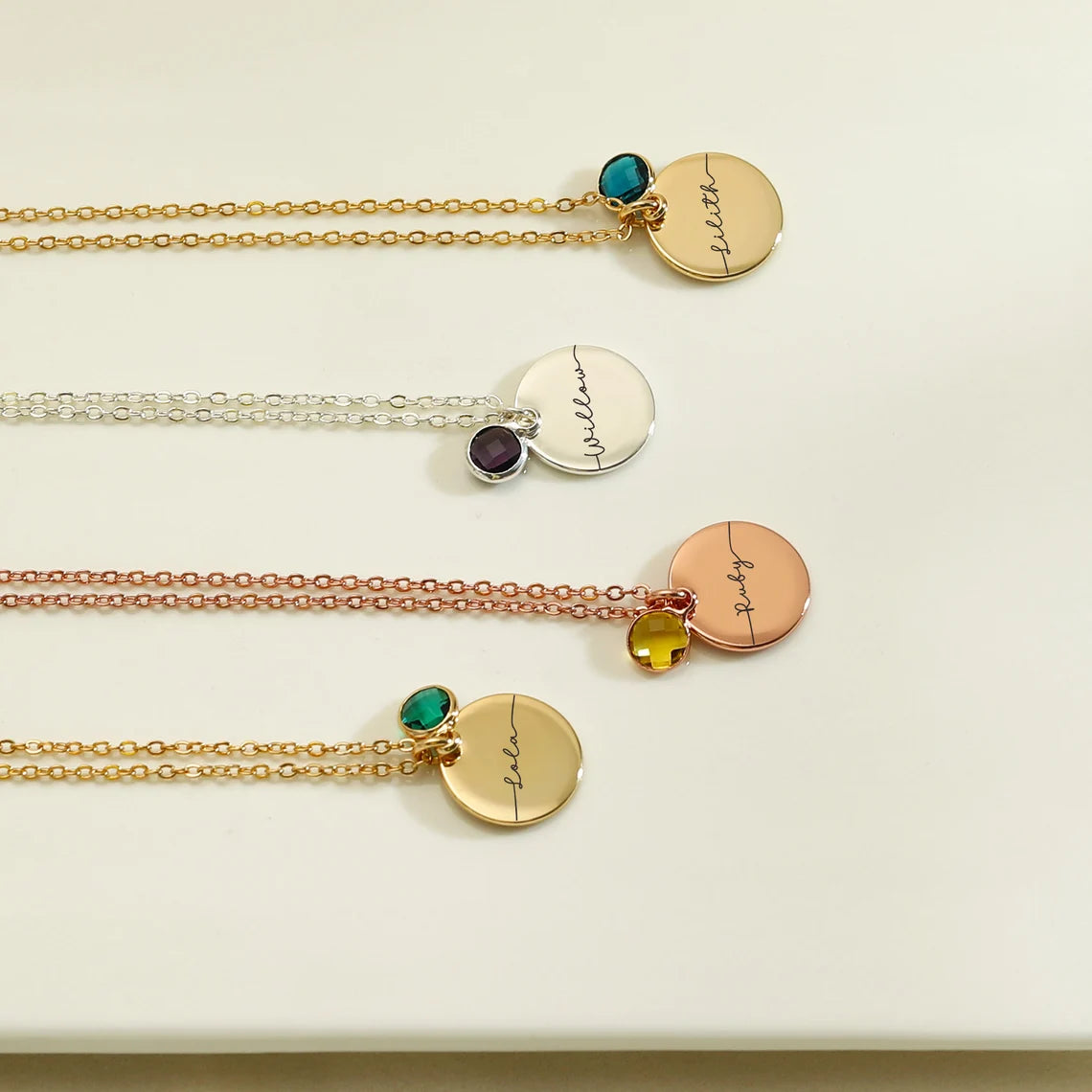 Engraved Name Necklace with Birthstone