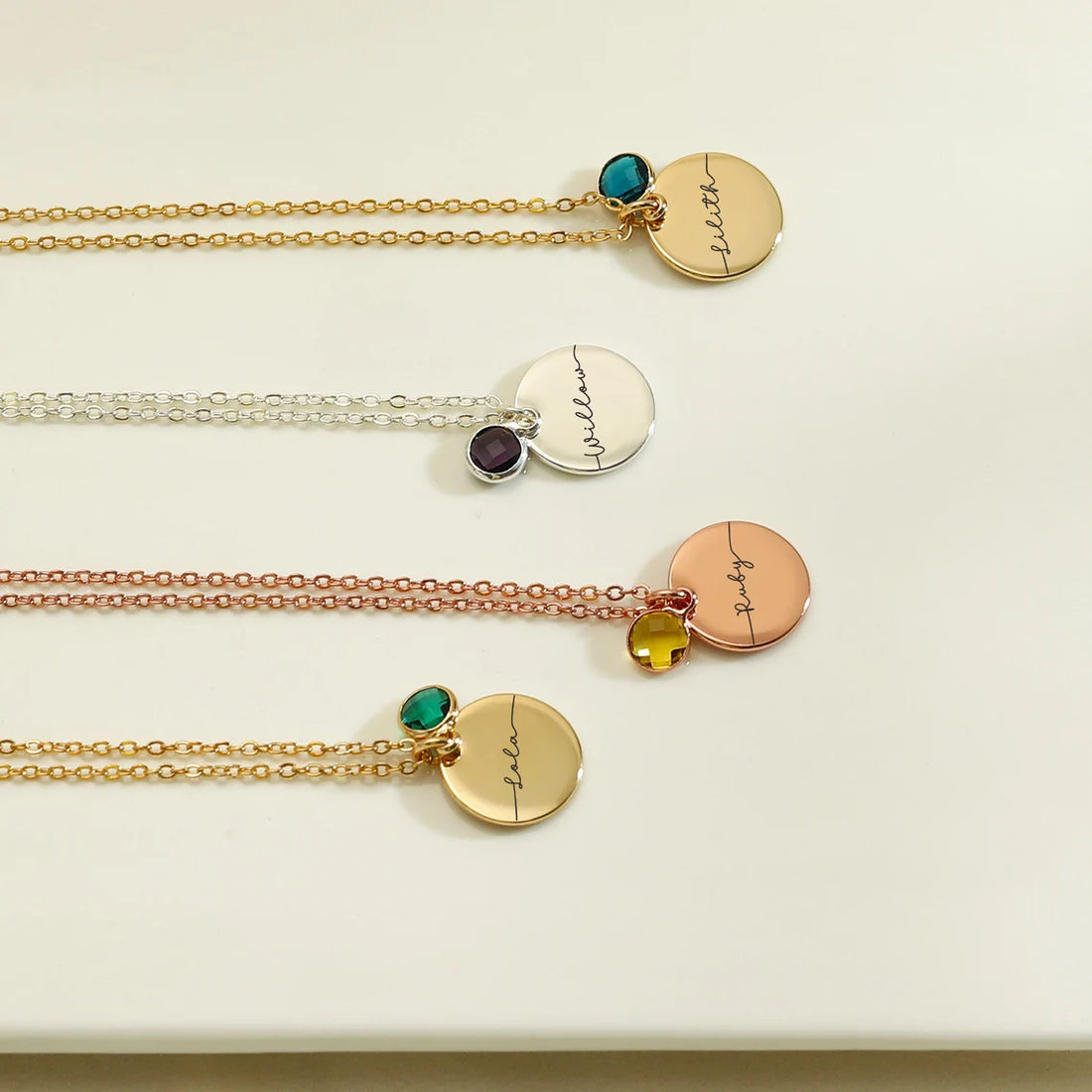 Engraved Name Necklace with Birthstone