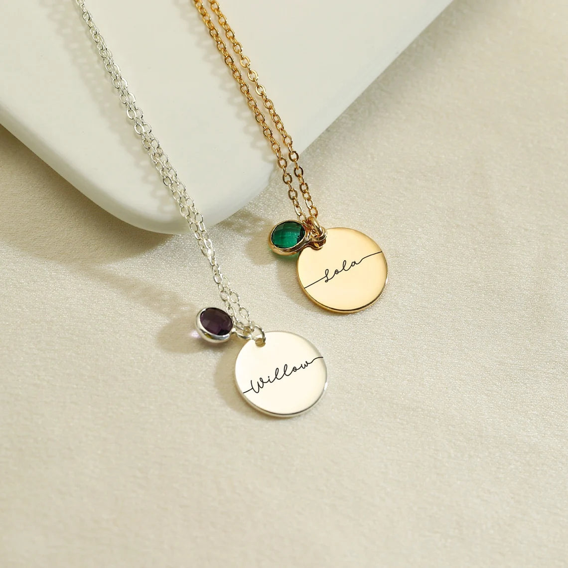 Engraved Name Necklace with Birthstone