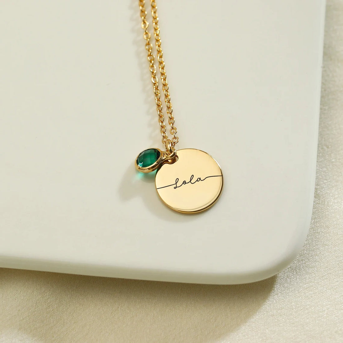 Engraved Name Necklace with Birthstone