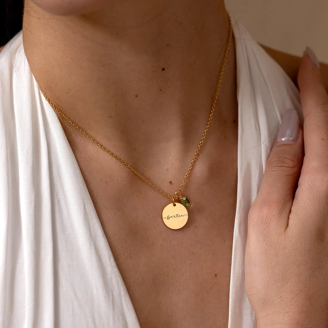 Engraved Name Necklace with Birthstone
