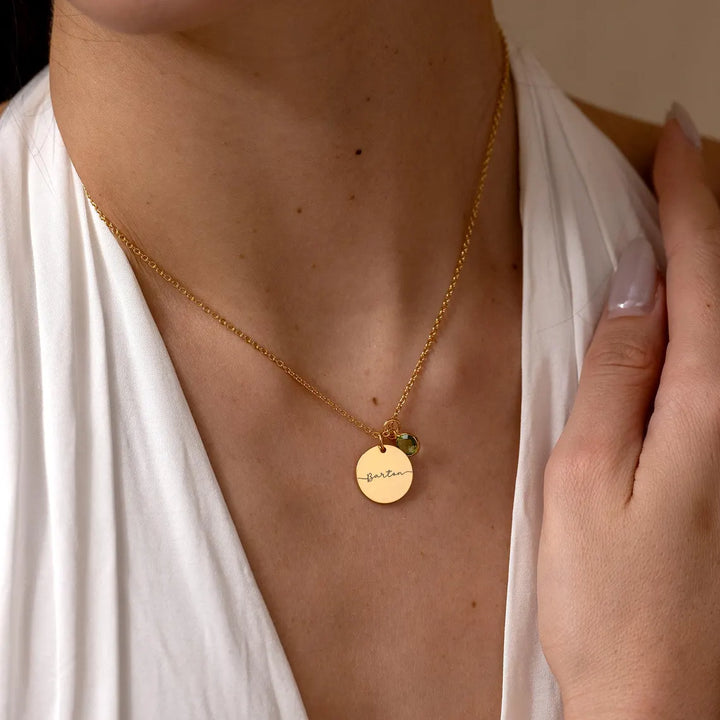 Engraved Name Necklace with Birthstone