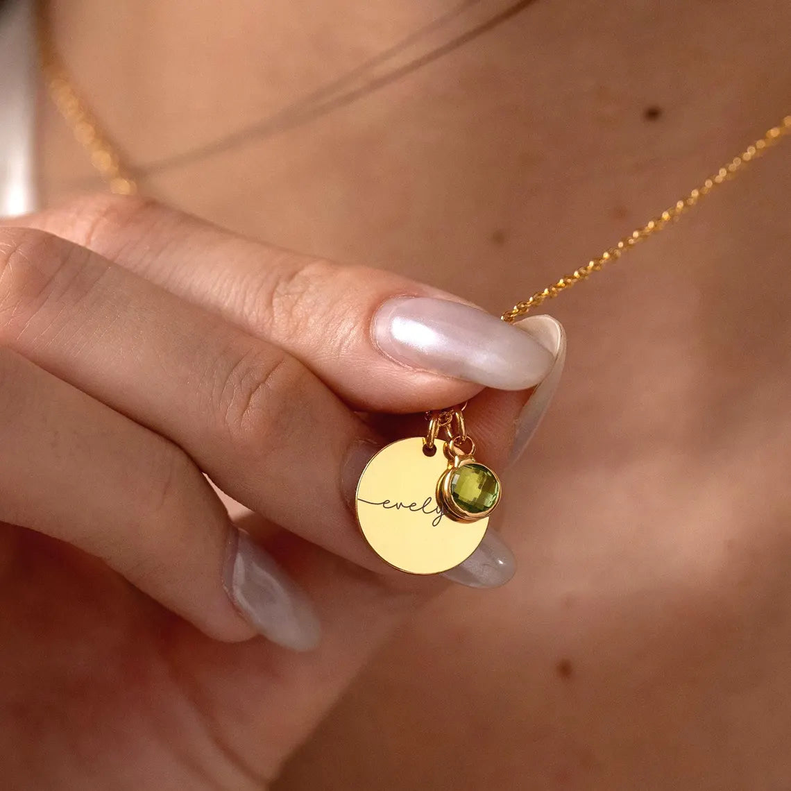 Engraved Name Necklace with Birthstone
