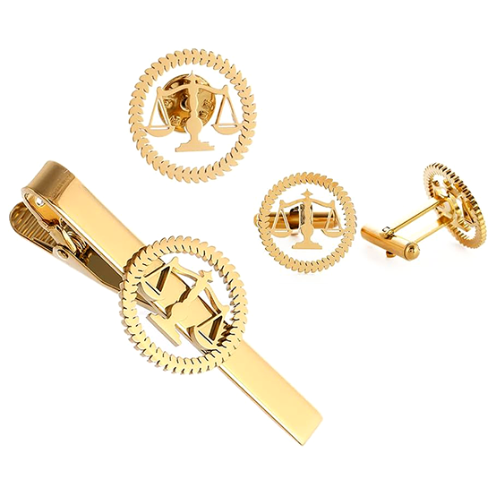 Justice Emblem Combo, Cufflinks, Long Lapel Pin , Tie Pin