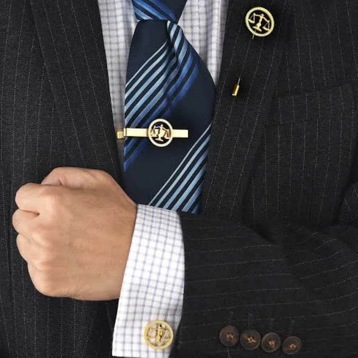 Justice Emblem Combo, Cufflinks, Long Lapel Pin , Tie Pin