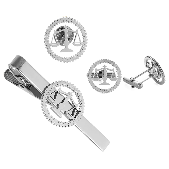 Justice Emblem Combo, Cufflinks, Long Lapel Pin , Tie Pin