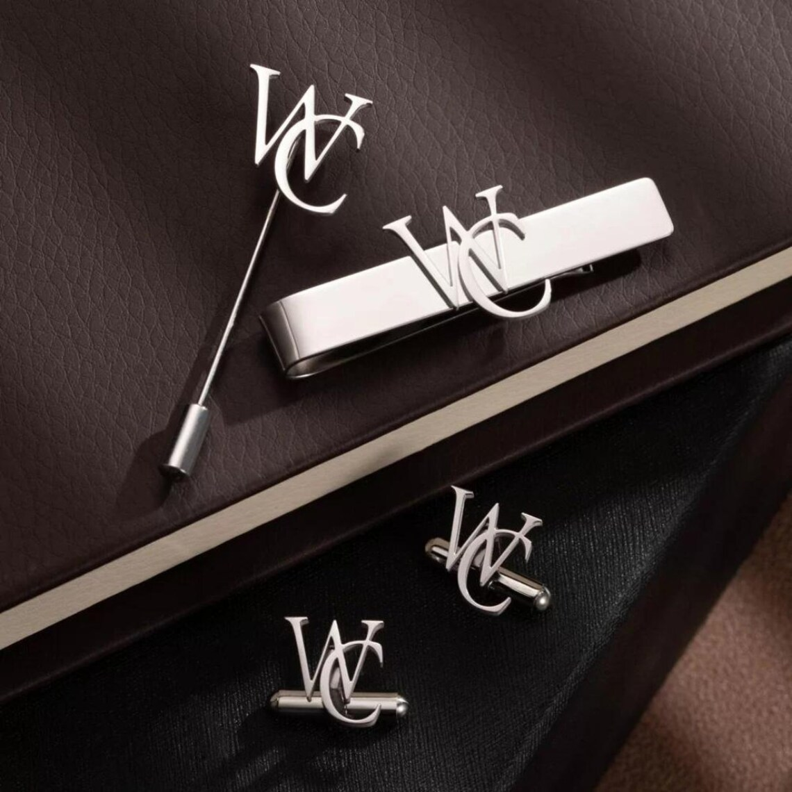 Personalized Men's Combo Accessory Set, Cufflinks, Lapel Pin, Tie Bar
