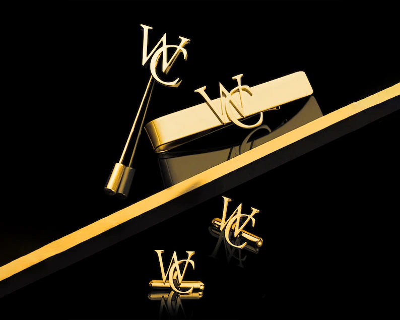 Personalized Men's Combo Accessory Set, Cufflinks, Lapel Pin, Tie Bar