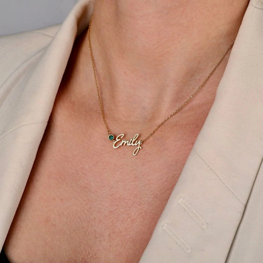 Name Necklace with Birthstone