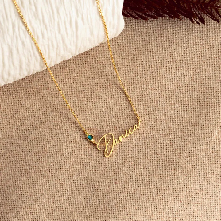 Name Necklace with Birthstone