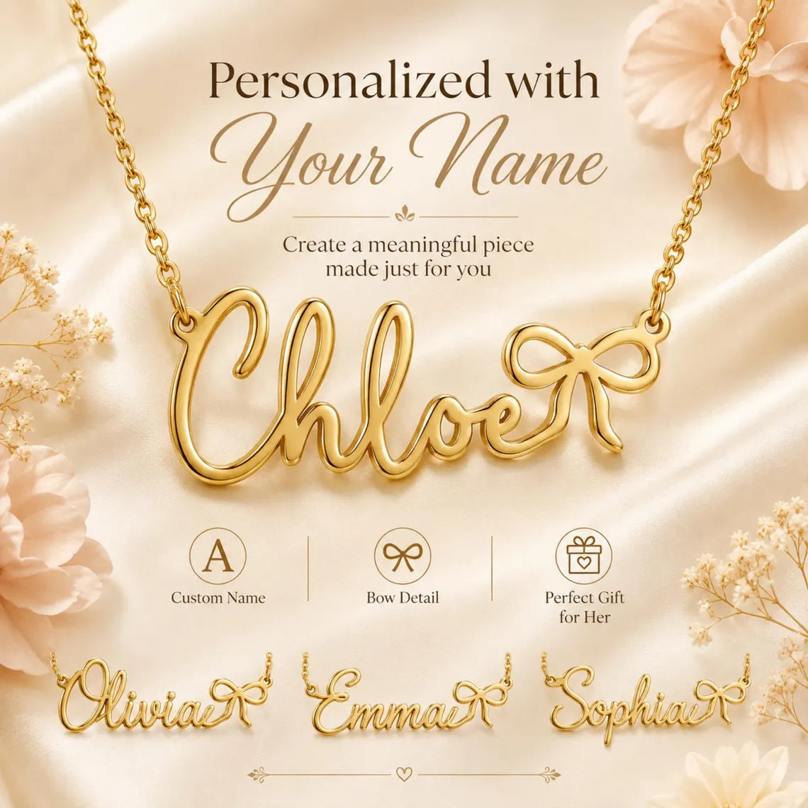 Personalised Bow Name Necklace